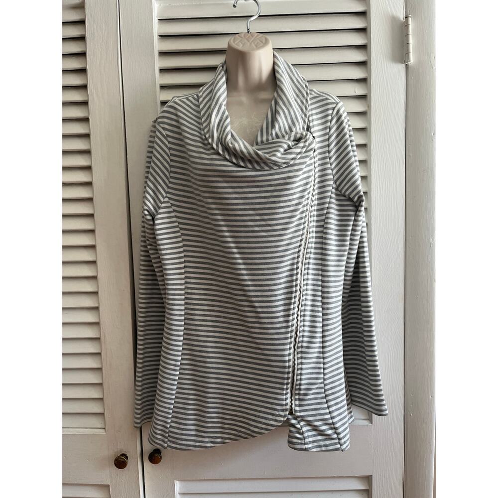 Andre by Unit gray/white knit zip front jacket L Avant‎ garde Preppy Casual Work
